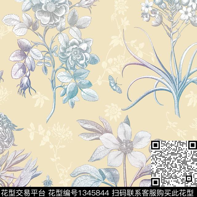 底纹花卉暗花数码印花花型下载（图片编号: 1345844） - 瓦栏（Walan）
