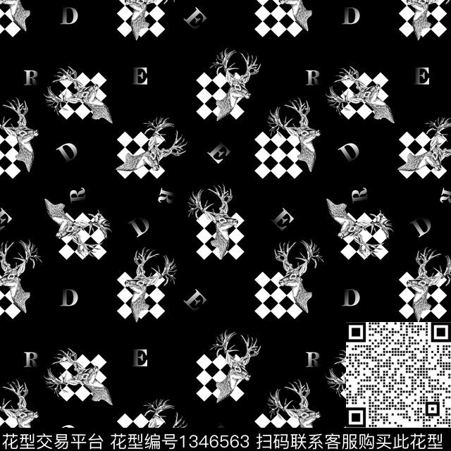7-17-3.jpg - 1346563 - 几何 黑底花卉 动物头 - 传统印花花型 － 男装花型设计 － 瓦栏