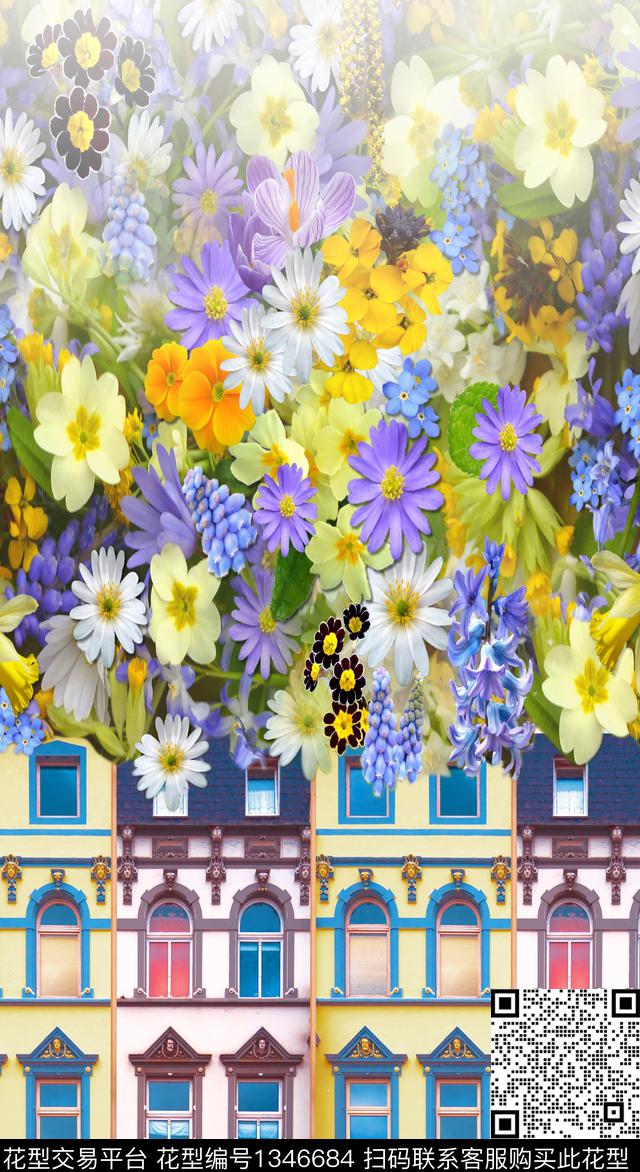 定位花花卉建筑数码印花花型下载（图片编号: 1346684） - 瓦栏（Walan）