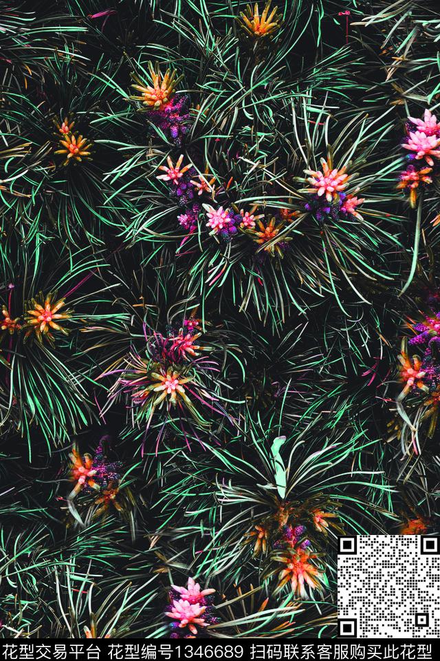 珊瑚花.tif - 1346689 - 花卉 绿植树叶 珊瑚花 - 传统印花花型 － 女装花型设计 － 瓦栏