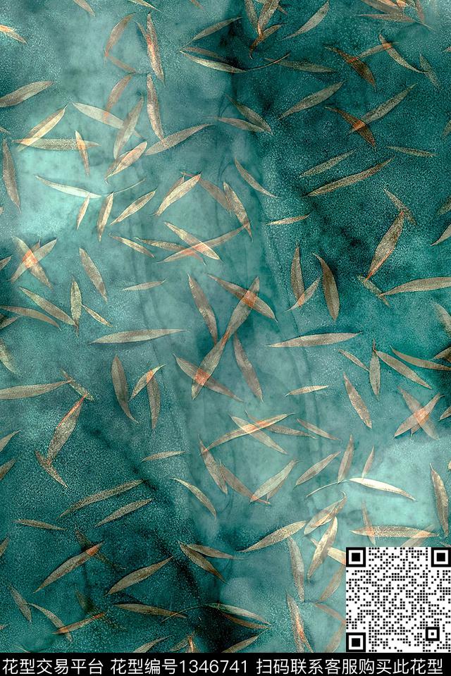 绿植树叶香云纱中国风数码印花花型下载（图片编号: 1346741） - 瓦栏（Walan）
