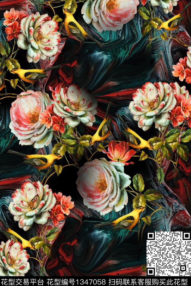 肌理花卉彩色底纹数码印花花型下载（图片编号: 1347058） - 瓦栏（Walan）