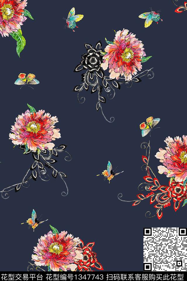 dear-20211.jpg - 1347743 - 旗袍 香云纱 中国 - 数码印花花型 － 女装花型设计 － 瓦栏