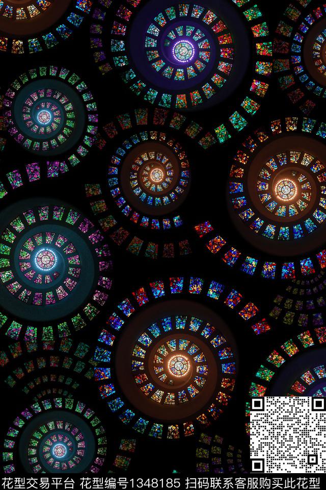 彩色螺旋纹.tif - 1348185 - 漩涡 炫彩 几何螺旋 - 数码印花花型 － 女装花型设计 － 瓦栏
