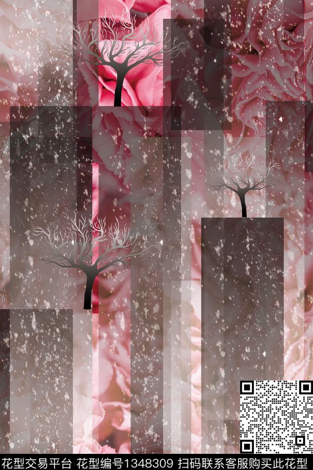 花卉渐变几何数码印花花型下载（图片编号: 1348309） - 瓦栏（Walan）