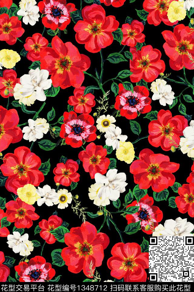 花卉大牌风植物数码印花花型下载（图片编号: 1348712） - 瓦栏（Walan）