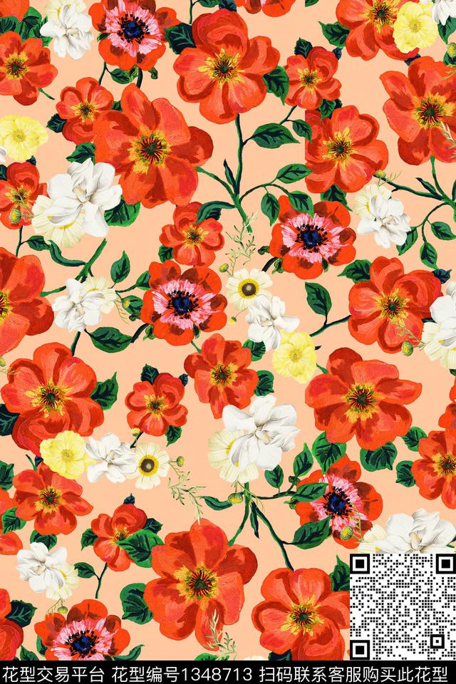 花卉大牌风植物数码印花花型下载（图片编号: 1348713） - 瓦栏（Walan）
