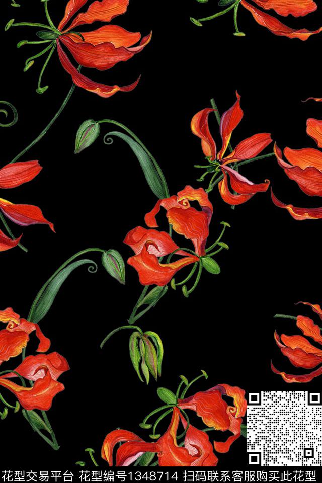 0802B1.jpg - 1348714 - 花卉 大牌风 植物 - 数码印花花型 － 女装花型设计 － 瓦栏