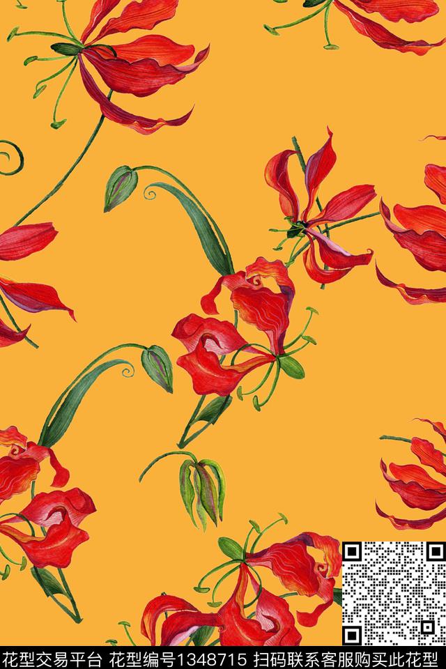 花卉大牌风植物数码印花花型下载（图片编号: 1348715） - 瓦栏（Walan）