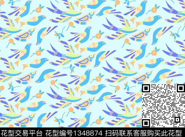 鸟AL3.jpg - 1348874 - 撞色 鸟 动物 - 传统印花花型 － 女装花型设计 － 瓦栏