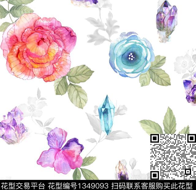 花卉水晶1.jpg - 1349093 - 田园 数码花型 珠宝宝石 - 数码印花花型 － 女装花型设计 － 瓦栏