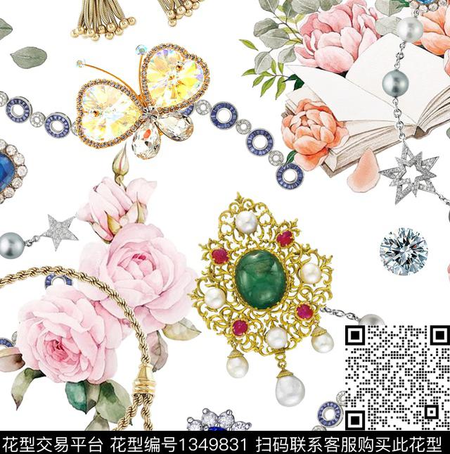 蔷薇宝石.jpg - 1349831 - 珠宝宝石 数码花型 花卉 - 数码印花花型 － 女装花型设计 － 瓦栏
