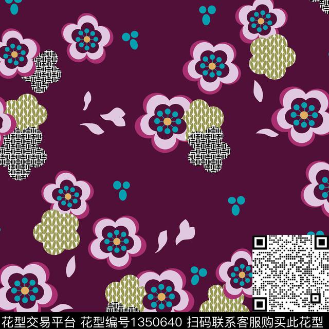 绿植树叶抽象花卉男装传统印花花型下载（图片编号: 1350640） - 瓦栏（Walan）
