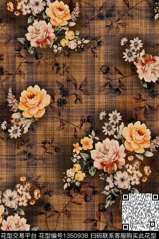 复古花卉香云纱数码印花花型下载（图片编号: 1350938） - 瓦栏（Walan）
