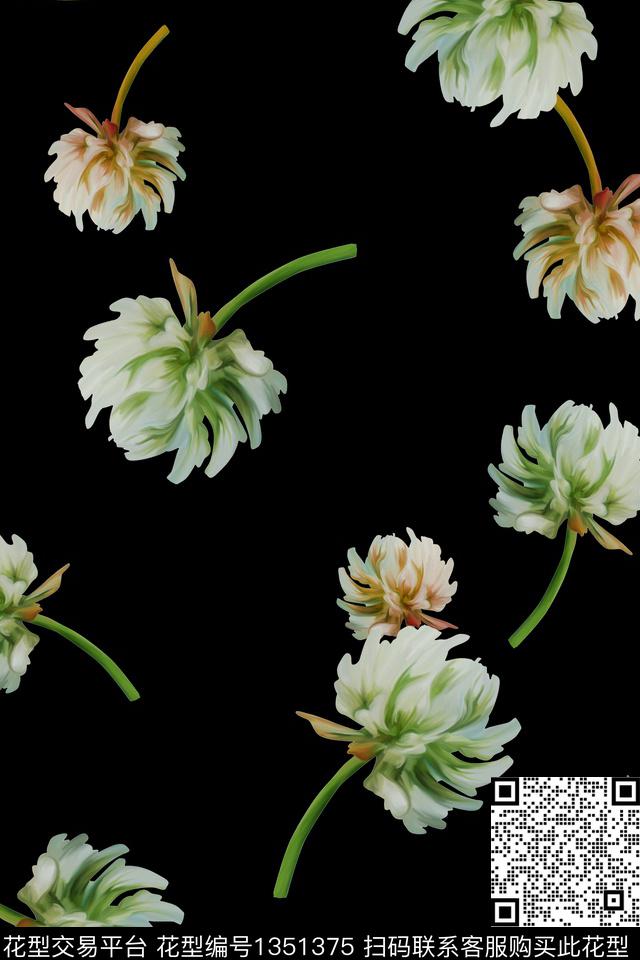 花卉大牌风植物数码印花花型下载（图片编号: 1351375） - 瓦栏（Walan）
