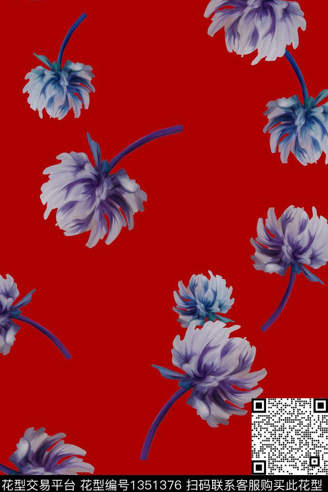花卉大牌风植物数码印花花型下载（图片编号: 1351376） - 瓦栏（Walan）