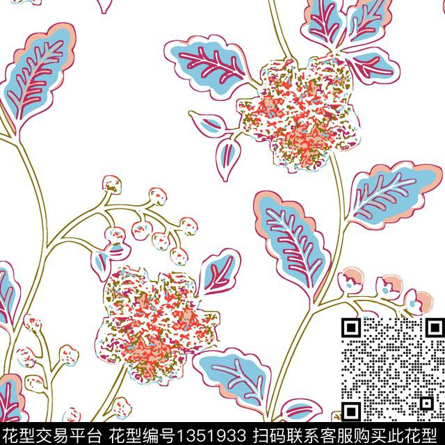 几何花卉抽象花卉花卉传统印花花型下载（图片编号: 1351933） - 瓦栏（Walan）