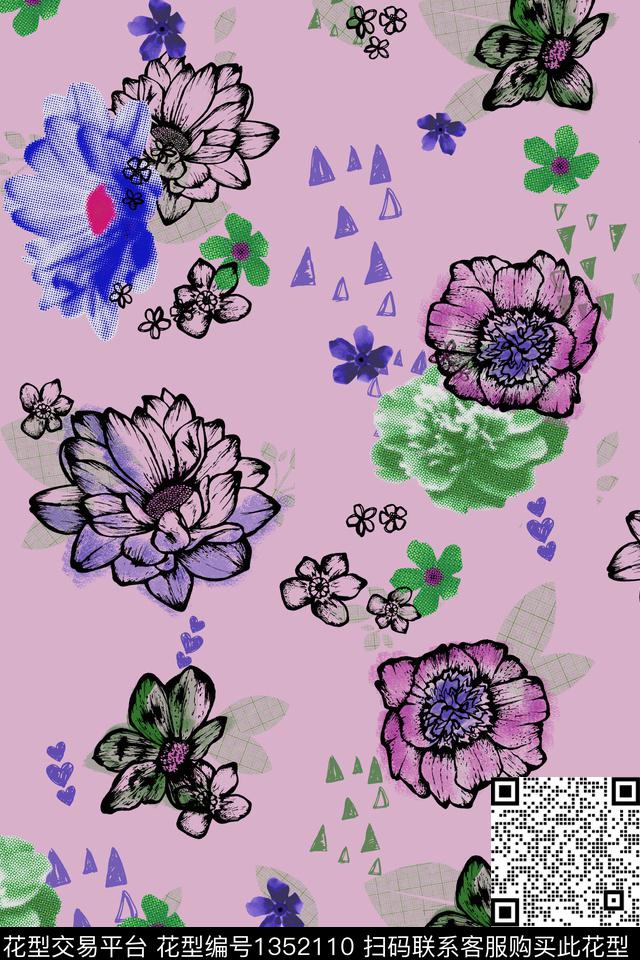花卉20-2.jpg - 1352110 - 扎染花型 花卉 花瓣 - 数码印花花型 － 女装花型设计 － 瓦栏