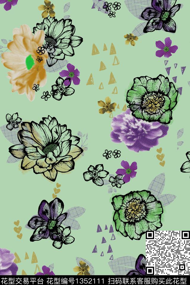 花卉20-3.jpg - 1352111 - 扎染花型 花卉 花瓣 - 数码印花花型 － 女装花型设计 － 瓦栏