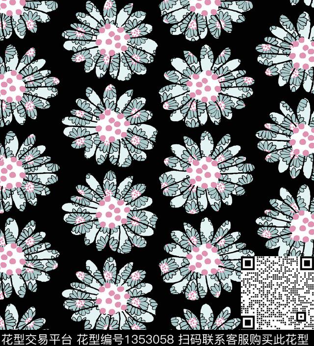 几何花卉抽象花卉花卉传统印花花型下载（图片编号: 1353058） - 瓦栏（Walan）