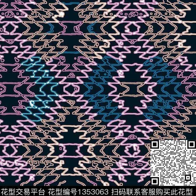 几何花卉抽象花卉花卉传统印花花型下载（图片编号: 1353063） - 瓦栏（Walan）
