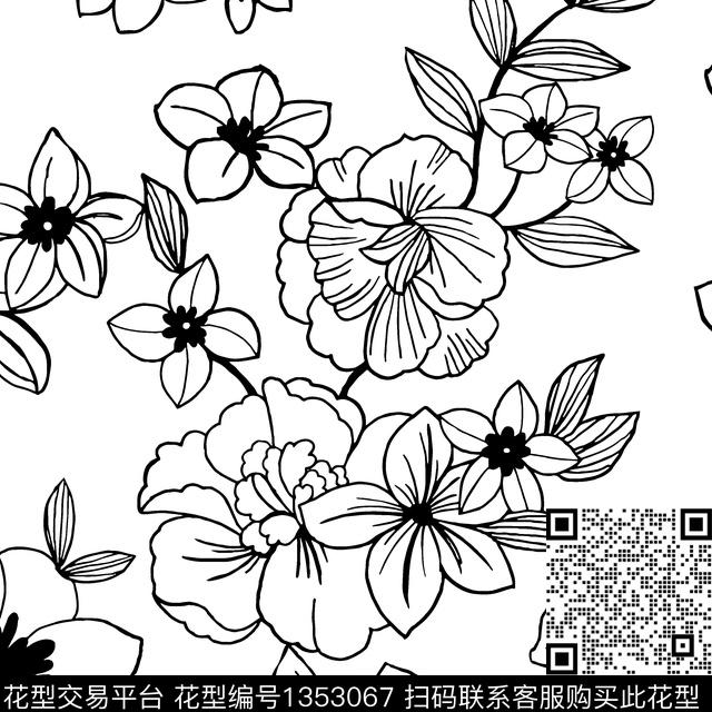 几何花卉抽象花卉花卉传统印花花型下载（图片编号: 1353067） - 瓦栏（Walan）