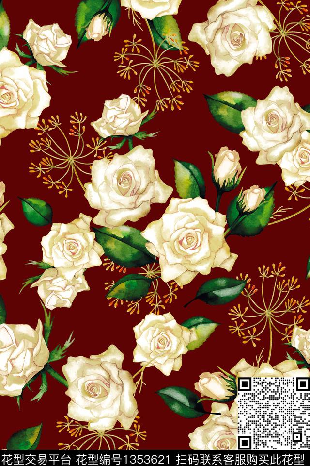 黑底花卉花卉大牌风数码印花花型下载（图片编号: 1353621） - 瓦栏（Walan）