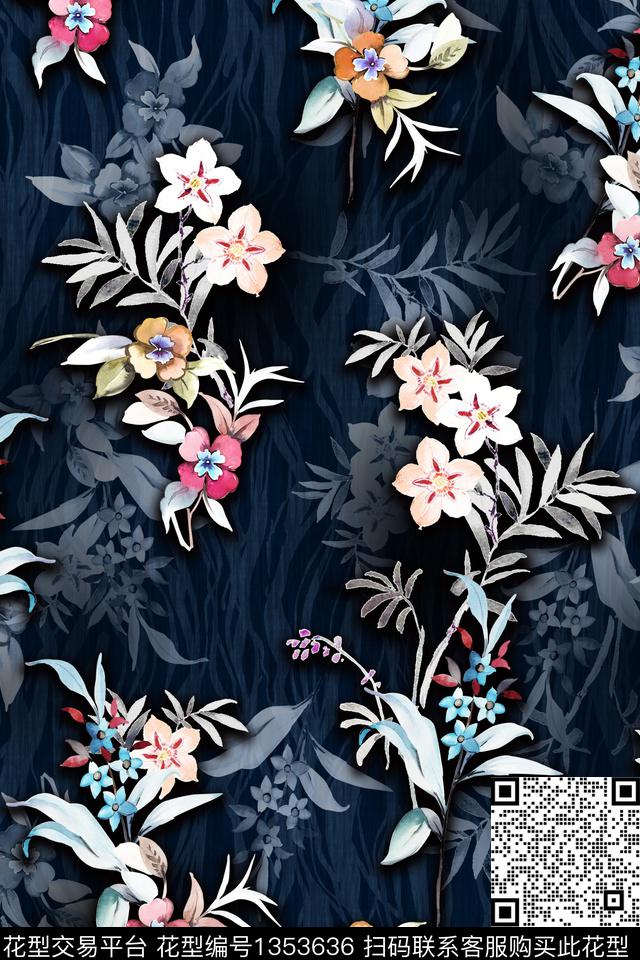 花卉手绘真丝数码印花花型下载（图片编号: 1353636） - 瓦栏（Walan）