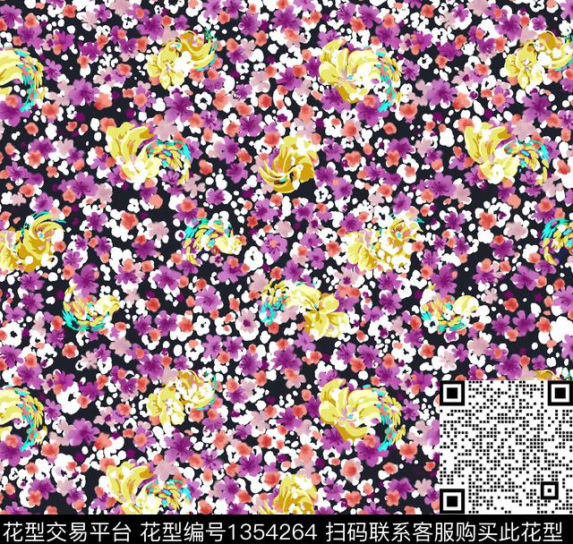 抽象花卉水彩花卉小碎花数码印花花型下载（图片编号: 1354264） - 瓦栏（Walan）