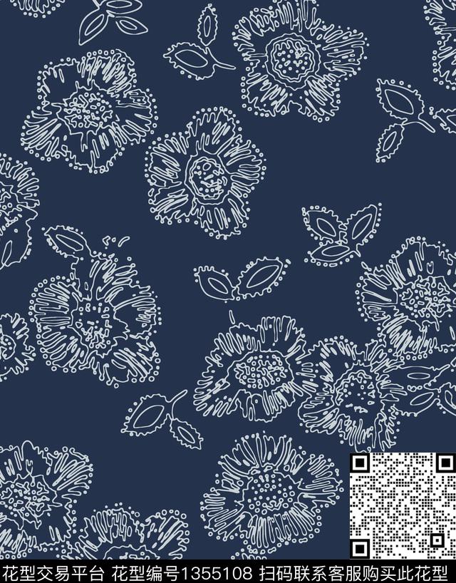 几何花卉抽象花卉花卉传统印花花型下载（图片编号: 1355108） - 瓦栏（Walan）