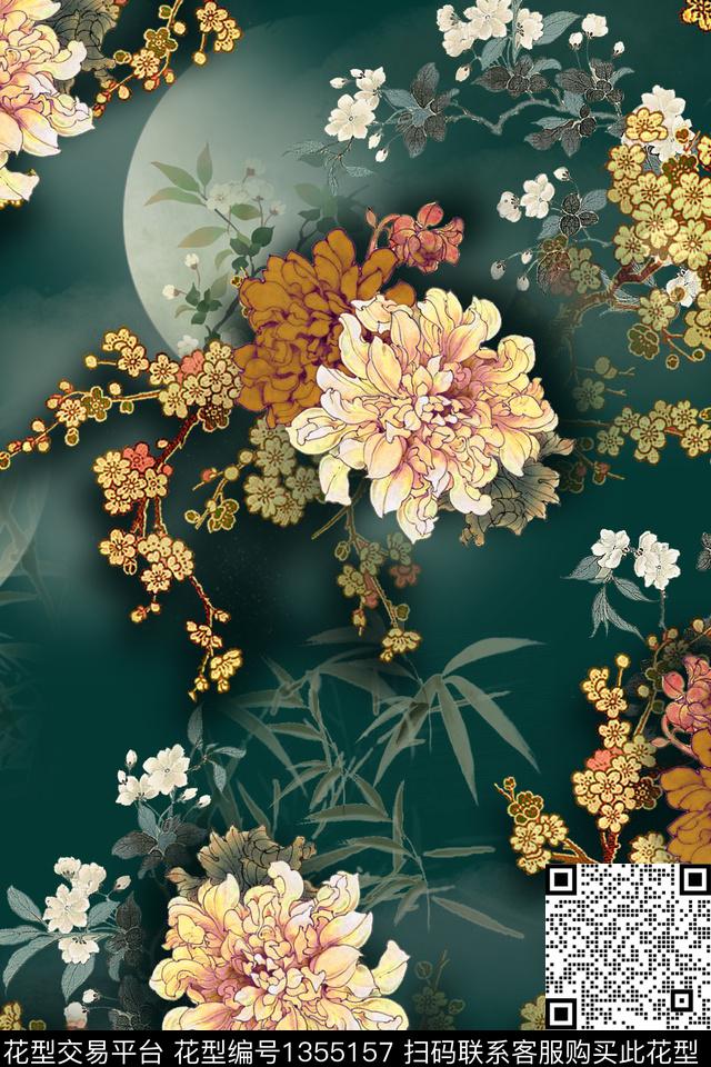 花卉真丝中老年数码印花花型下载（图片编号: 1355157） - 瓦栏（Walan）