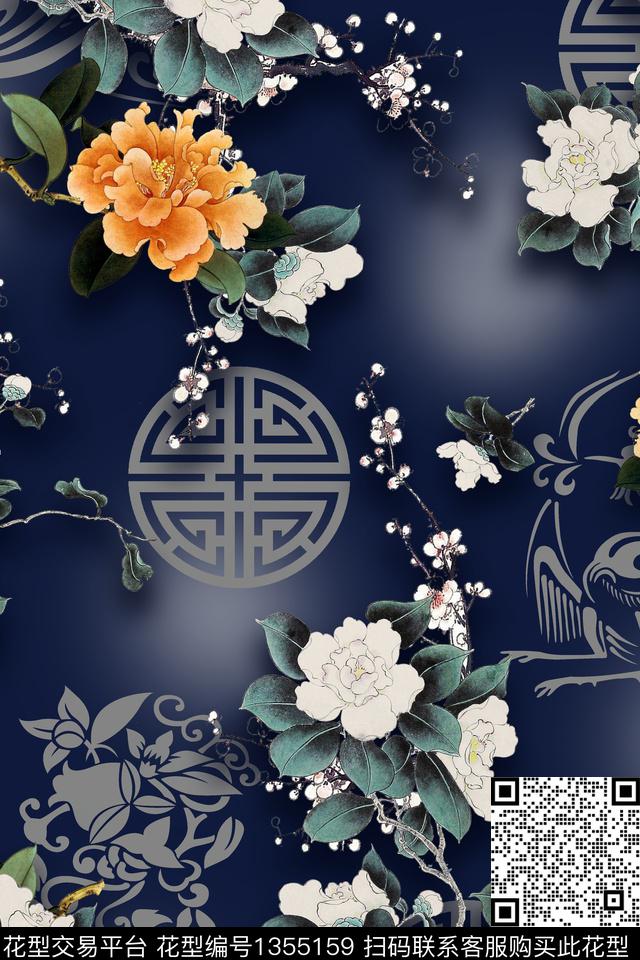 唐装花卉真丝数码印花花型下载（图片编号: 1355159） - 瓦栏（Walan）