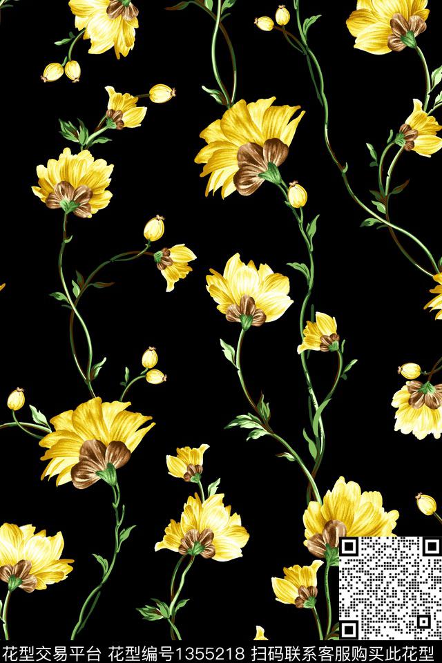 JXSJ082320.jpg - 1355218 - 清爽底花卉 满版散花 手绘 - 传统印花花型 － 女装花型设计 － 瓦栏