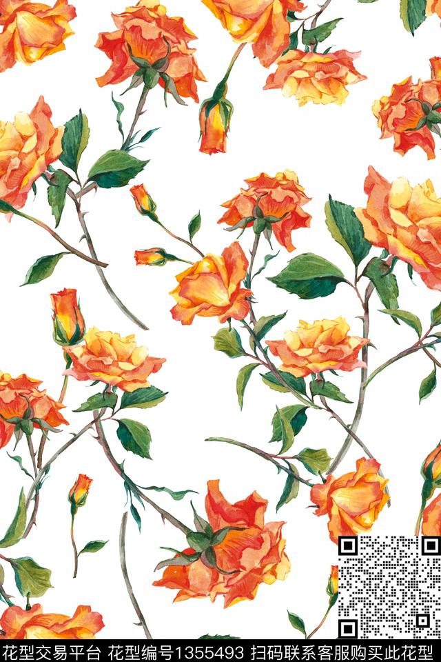 黑底花卉花卉大牌风数码印花花型下载（图片编号: 1355493） - 瓦栏（Walan）