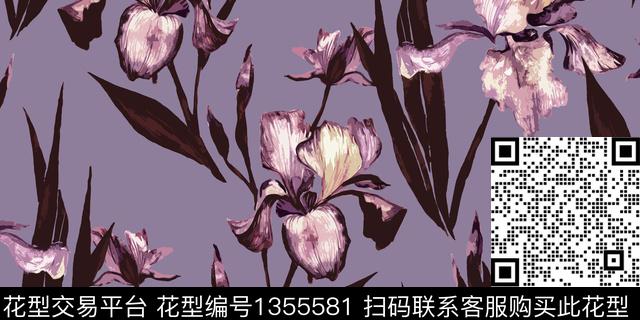 iris0407_1紫色_的副本.jpg - 1355581 - 抽象花卉 花卉 兰花 - 数码印花花型 － 女装花型设计 － 瓦栏