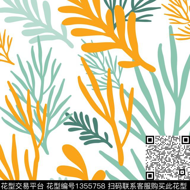抽象植物艺术效果传统印花花型下载（图片编号: 1355758） - 瓦栏（Walan）