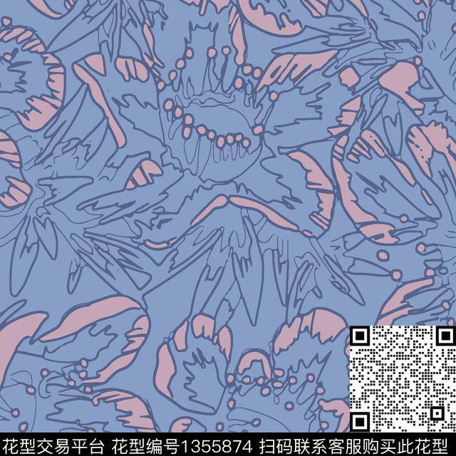 几何花卉抽象花卉花卉传统印花花型下载（图片编号: 1355874） - 瓦栏（Walan）