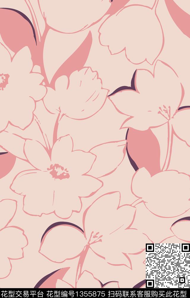几何花卉抽象花卉花卉传统印花花型下载（图片编号: 1355875） - 瓦栏（Walan）