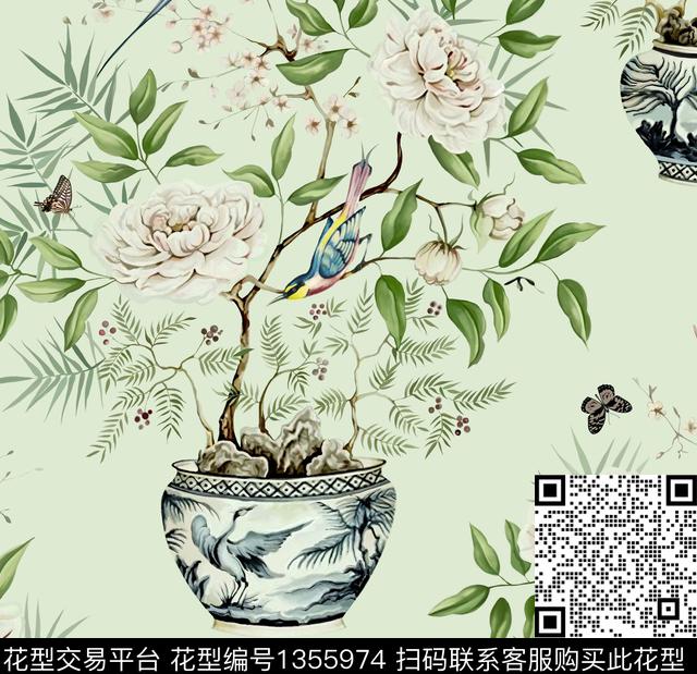 P0712 --1.jpg - 1355974 - 窗帘 数码花型 水墨风 - 数码印花花型 － 窗帘花型设计 － 瓦栏