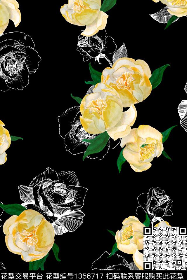 0818d1.jpg - 1356717 - 黑底花卉 花卉 大牌风 - 数码印花花型 － 女装花型设计 － 瓦栏