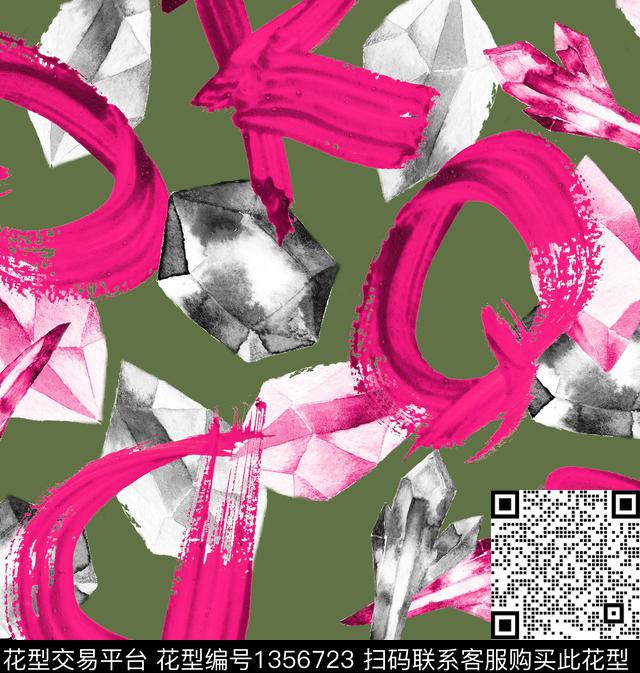 200830字母宝石回路绿色.jpg - 1356723 - 涂鸦 运动服 大牌风 - 数码印花花型 － 女装花型设计 － 瓦栏