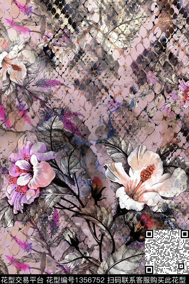 whw-0187.jpg - 1356752 - 几何 数码花型 花卉 - 数码印花花型 － 女装花型设计 － 瓦栏
