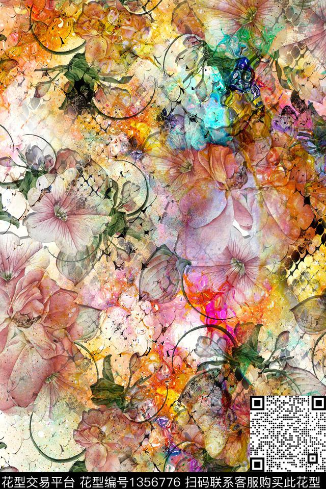 whw-0189.jpg - 1356776 - 几何 定位花 数码花型 - 数码印花花型 － 女装花型设计 － 瓦栏