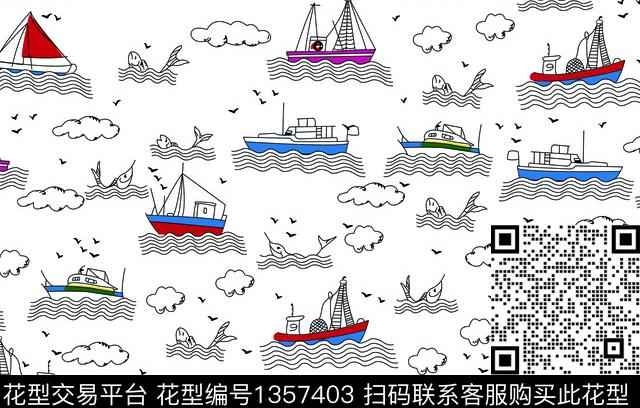 73.jpg - 1357403 - 卡通 趣味 轮船 - 传统印花花型 － 童装花型设计 － 瓦栏