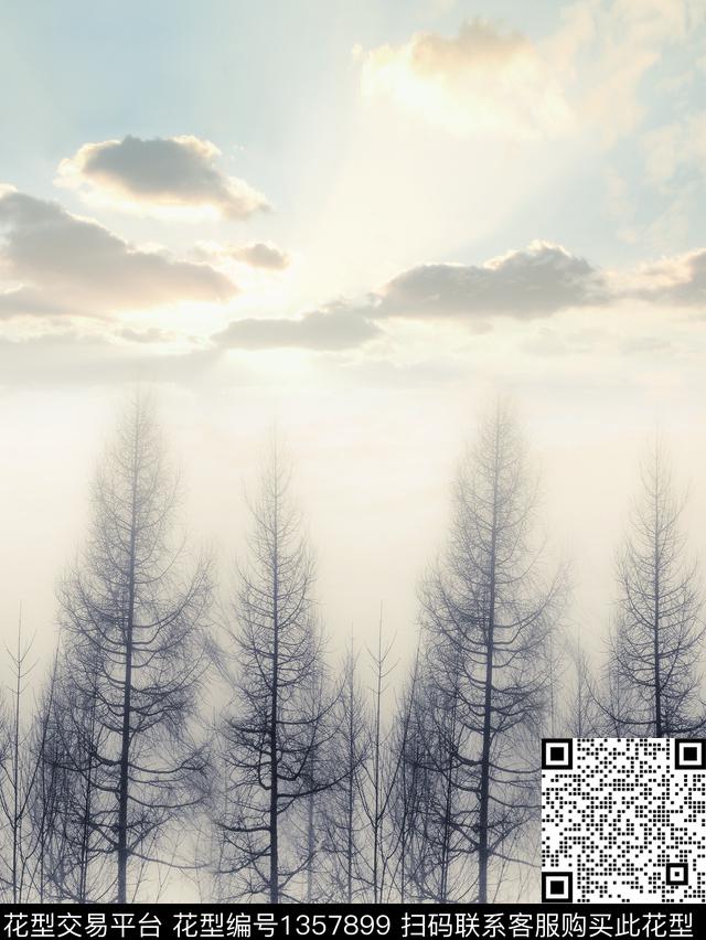 冬日暖阳.tif - 1357899 - 树枝 天空 冬日 - 数码印花花型 － 男装花型设计 － 瓦栏
