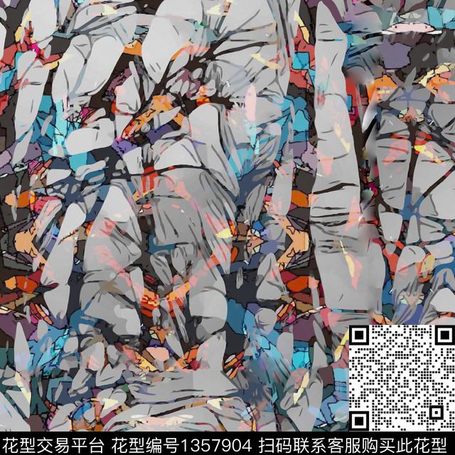 乱树枝.tif - 1357904 - 几何 树枝 炫彩 - 数码印花花型 － 男装花型设计 － 瓦栏