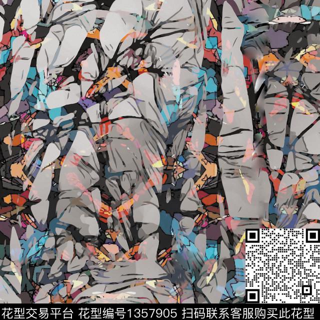 几何树枝炫彩数码印花花型下载（图片编号: 1357905） - 瓦栏（Walan）