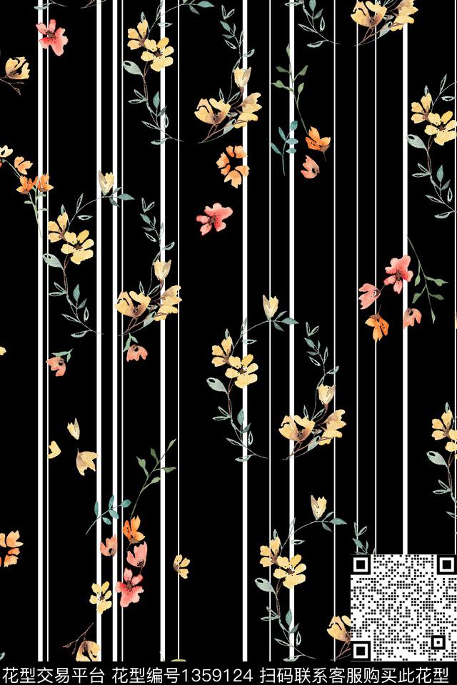 黑底花卉花卉大牌风数码印花花型下载（图片编号: 1359124） - 瓦栏（Walan）