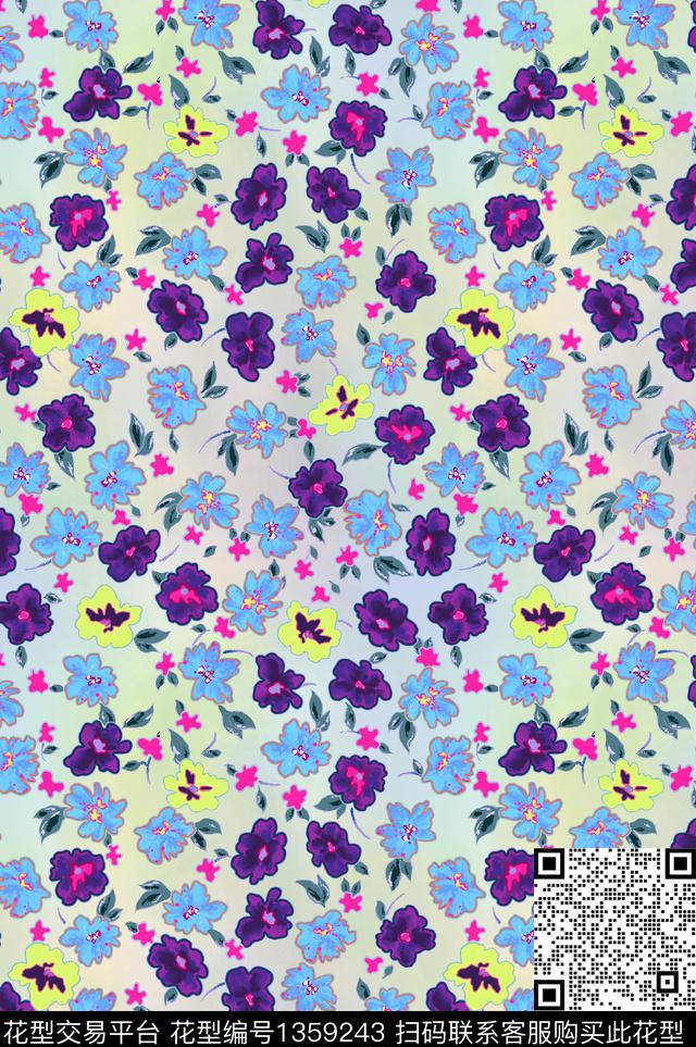 小碎花水彩花卉渐变数码印花花型下载（图片编号: 1359243） - 瓦栏（Walan）