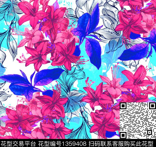 200907-01.jpg - 1359408 - 绿植树叶 数码花型 花卉 - 数码印花花型 － 女装花型设计 － 瓦栏